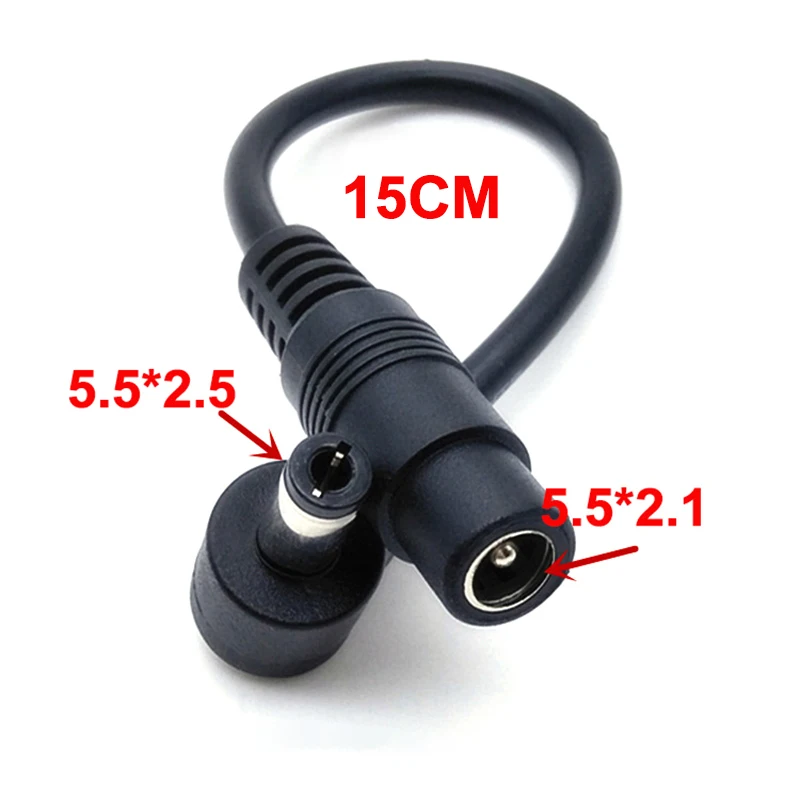1 Uds CCTV DC enchufe de alimentación 5,5mm x 2,5mm macho ángulo recto a 5,5mm x 2,1mm adaptador hembra Cable adaptador de extensión para LED