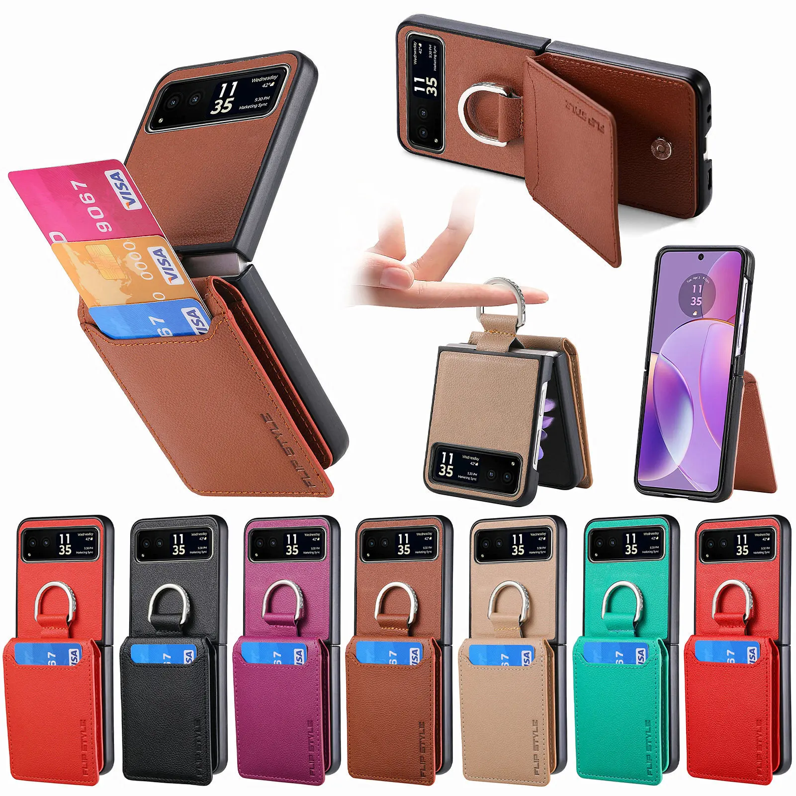 Funda de cuero PU con tapa para Motorola Moto Razr 50 Ultra, cubierta con ranura para múltiples tarjetas, funda a prueba de golpes para Moto Razr 40 - imagen 2