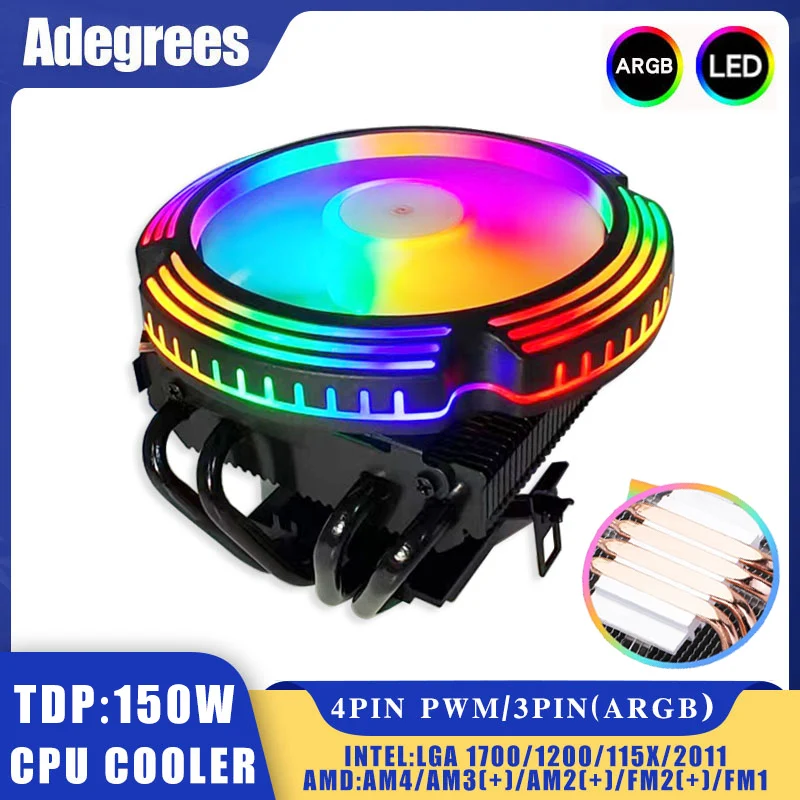 Enfriador de CPU de 4 tubos de calor, ventilador de radiador de PC de perfil bajo de 4 pines PWM de 120MM para Intel LGA 1366 1700 2011 1150 1151 X99 X79 AM5 AM3 AM4 - imagen 2