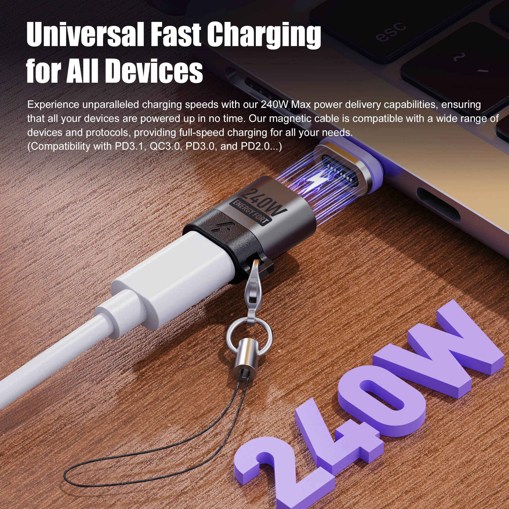 Adaptador USB C magnético de carga rápida PD 240W extensor 480Mbps adaptador tipo C de transferencia de datos para dispositivos Samsung Iphone 15 tipo C - imagen 4