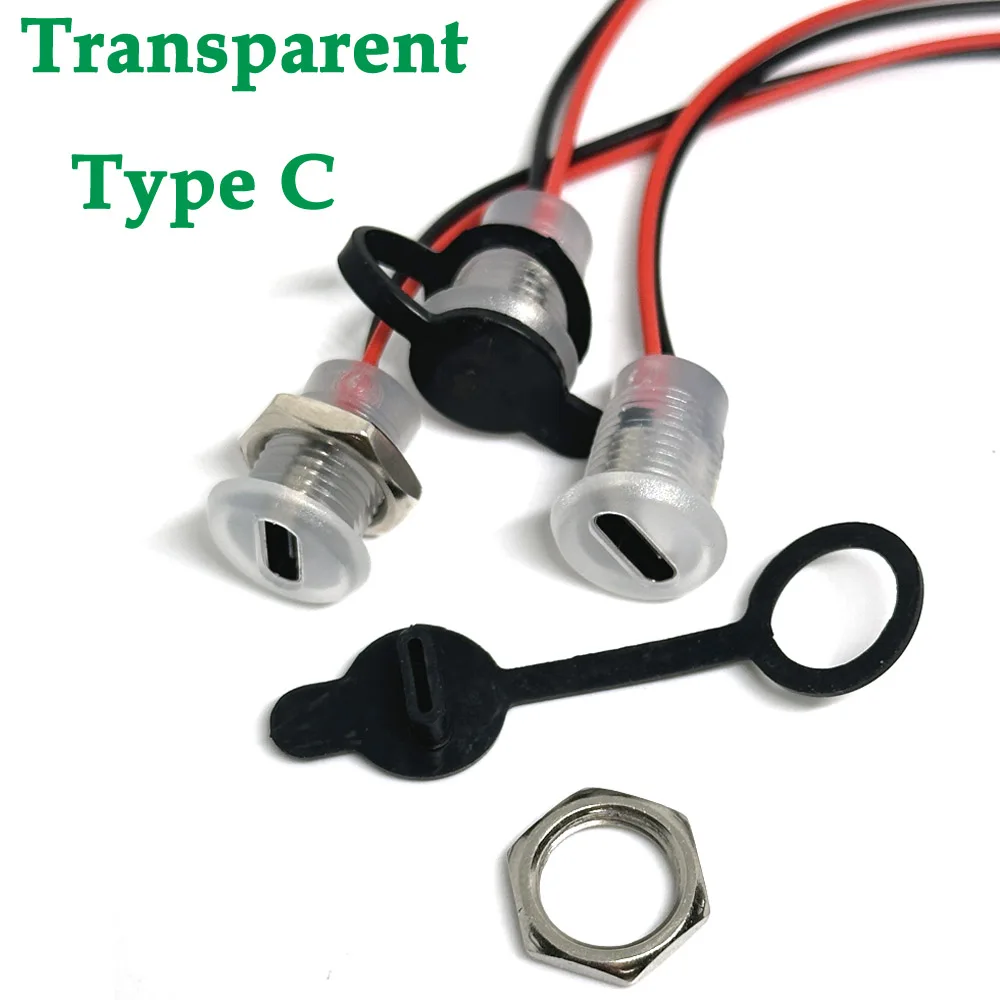 Toma de carga de alta corriente USB-C 5A con tuerca M11, placa de bloqueo a presión, conector hembra transparente tipo C, resistente al agua - imagen 2