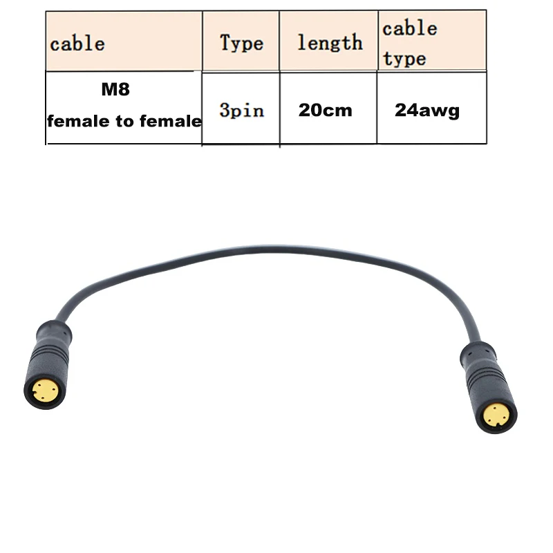Impermeable 20cm m8 9mm 3pin bicicleta eléctrica Butt Plug macho a macho hembra a macho Cable para Ebike Cables de exhibición de bicicleta eléctrica h - imagen 5