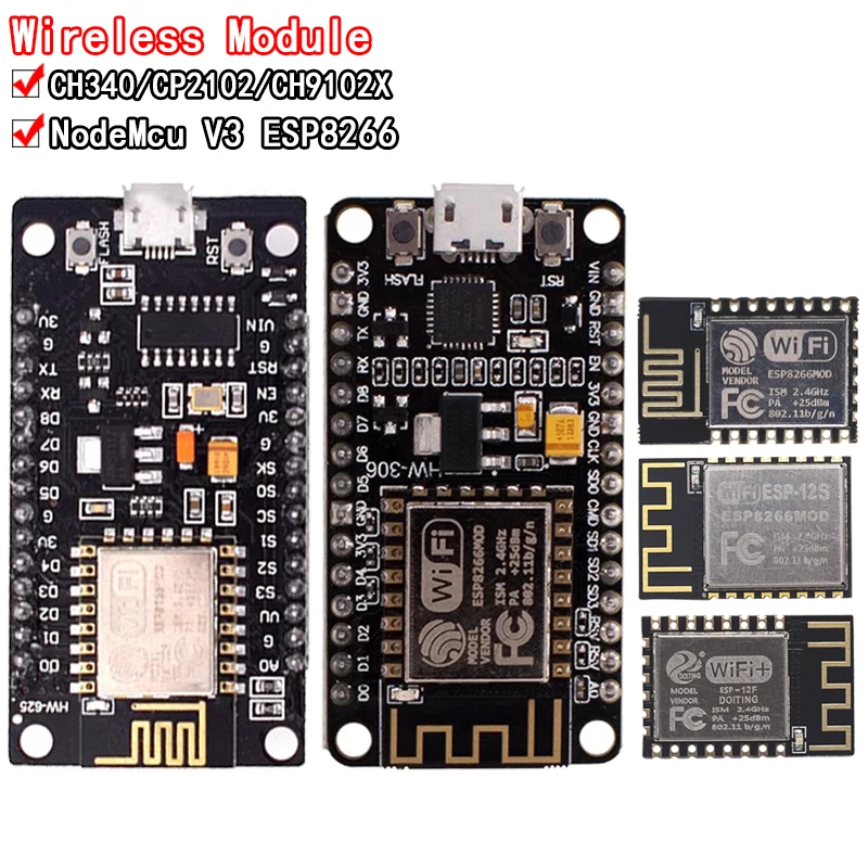 Módulo inalámbrico CH340/CP2102/CH9102X NodeMcu V3 V2 Lua WIFI Placa de desarrollo de Internet de las cosas basada en ESP8266 ESP-12E