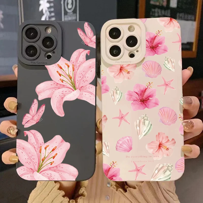 Funda de teléfono con diseño de mariposa y lirio Floral para iPhone 16 15 Pro Max 14 Pro 13 12 11 16E 7 8 Pus XR XS X SE, funda suave a prueba de golpes