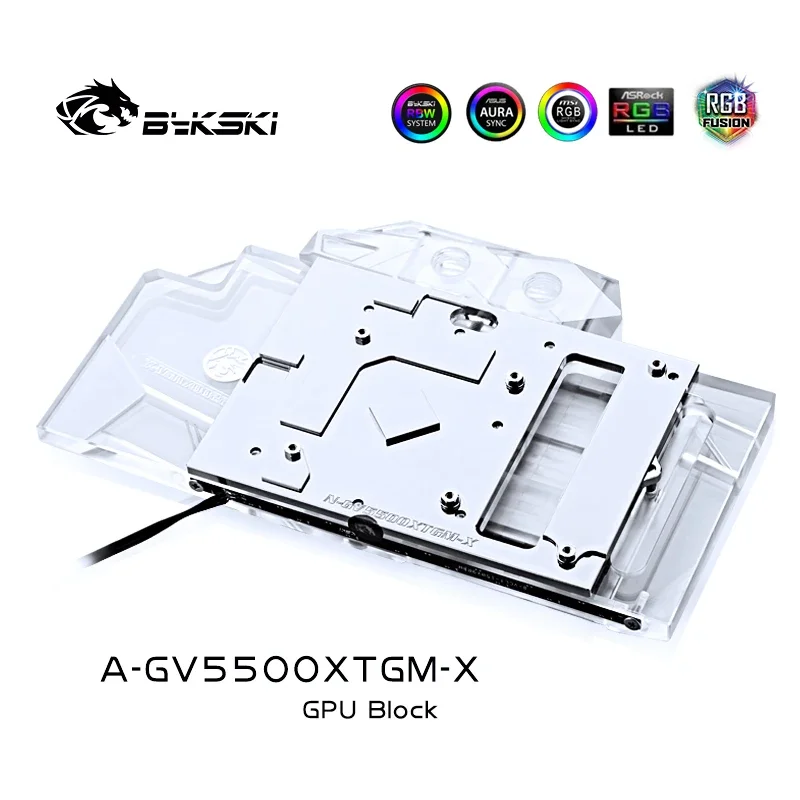 Bykski bloque de agua para GIGABYTE RX5500XT GAMING OC 8G/bloque de radiador de cobre de cubierta completa/3PIN 5V RGB/4PIN 12V RGB - imagen 4