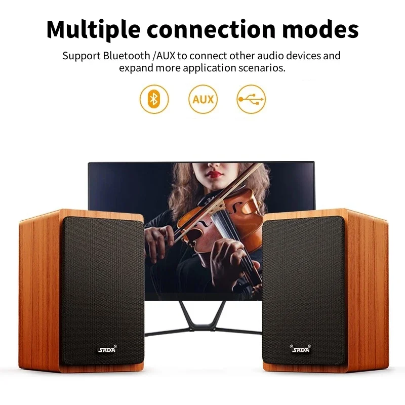 Altavoces Bluetooth de madera, Mini sonido envolvente, USB, altavoz para ordenador, cañón de graves bajos, teléfono, sistema de Audio compacto, caja de sonido estéreo - imagen 5