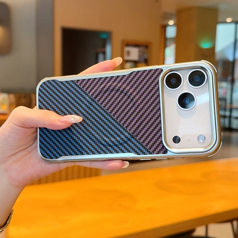 Para iPhone 17 Pro Max, 17 Pro Funda ELVEV Patrón de Fibra de Carbono PU Cuero Duro PC Succión Cubierta del Teléfono para iPhone Air - imagen 2