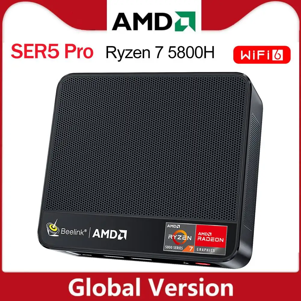 Beelink-Mini PC SER5 Pro con Windows 11 Pro, AMD Ryzen 7, 5800H, DDR4, 32GB de RAM, 500GB, SSD, 16GB, WiFi6, BT5.2, 4K, HD
