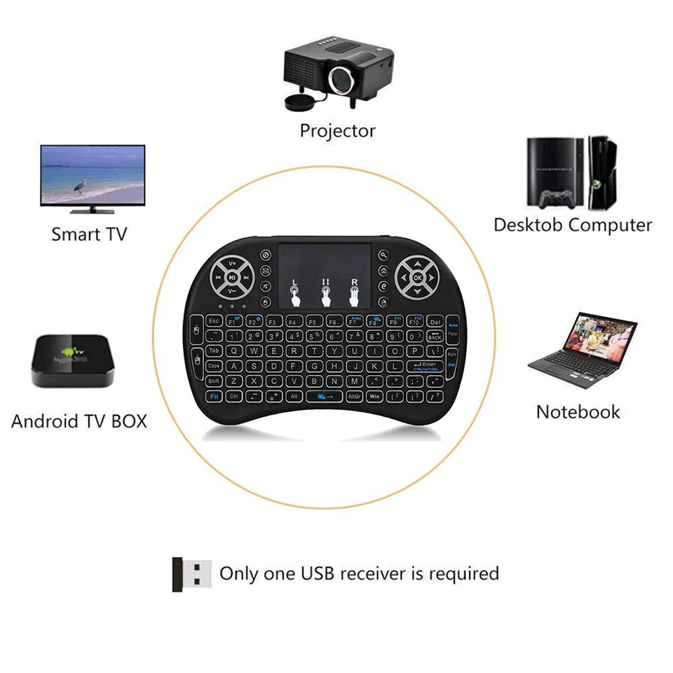 Miniteclado inalámbrico retroiluminado I8, periférico con Touchpad remoto para Android TV Box PC, inglés, ruso, francés, español, portugués, 2,4G - imagen 4