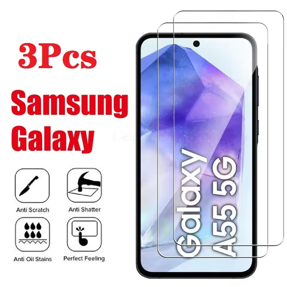 3 piezas de vidrio templado HD para Samsung Galaxy F06 F14 F05 M05 F55 C55 A55 Protector de pantalla