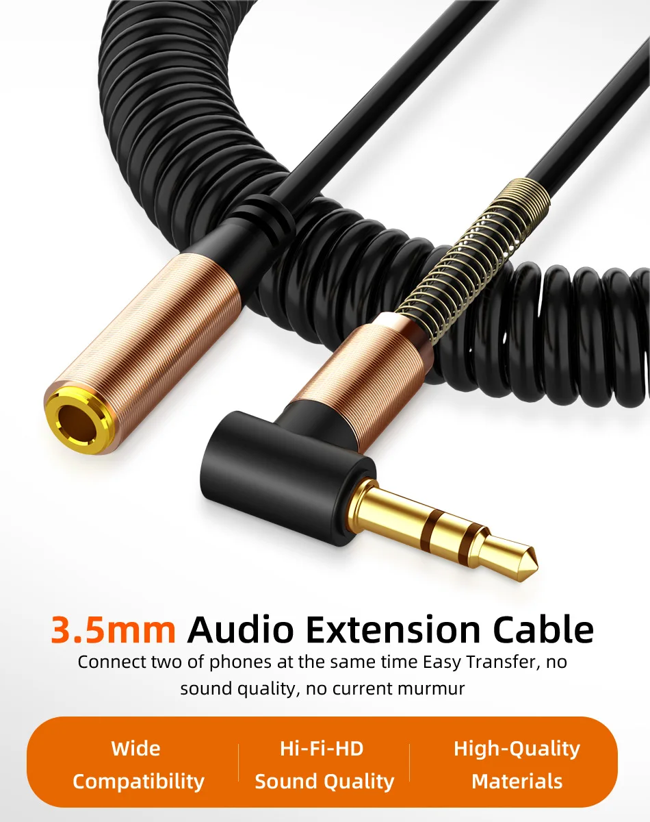 Cable auxiliar de resorte, conector de Audio estéreo de 3,5mm, Cable de extensión de auriculares macho a hembra para auriculares de coche, Cable extensor de altavoz - imagen 4