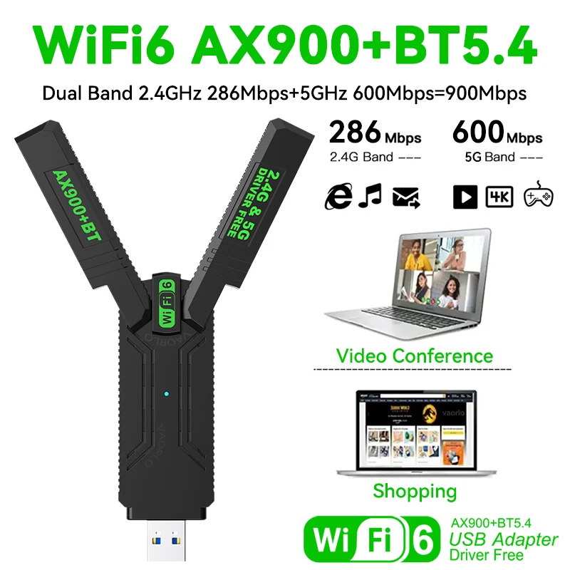 Adaptador inalámbrico 2 en 1 WIFI6 AX900 USB WiFi Bluetooth 5.4 de doble banda 2.4G+5GHz, 4 antenas, 802.11AX USB3.0, 900Mbps, WiFi 6, receptor de tarjeta de red de alta velocidad para Windows 10/11 - imagen 3