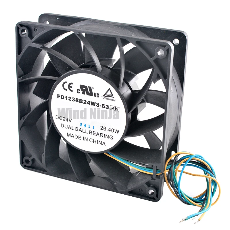 Ventilador de refrigeración de alta velocidad de 12cm y 120mm FD1238B24W3-63 DC24V 26,40W rodamiento de bolas doble de 4 pines para convertidor de frecuencia 120x120x38mm - imagen 4