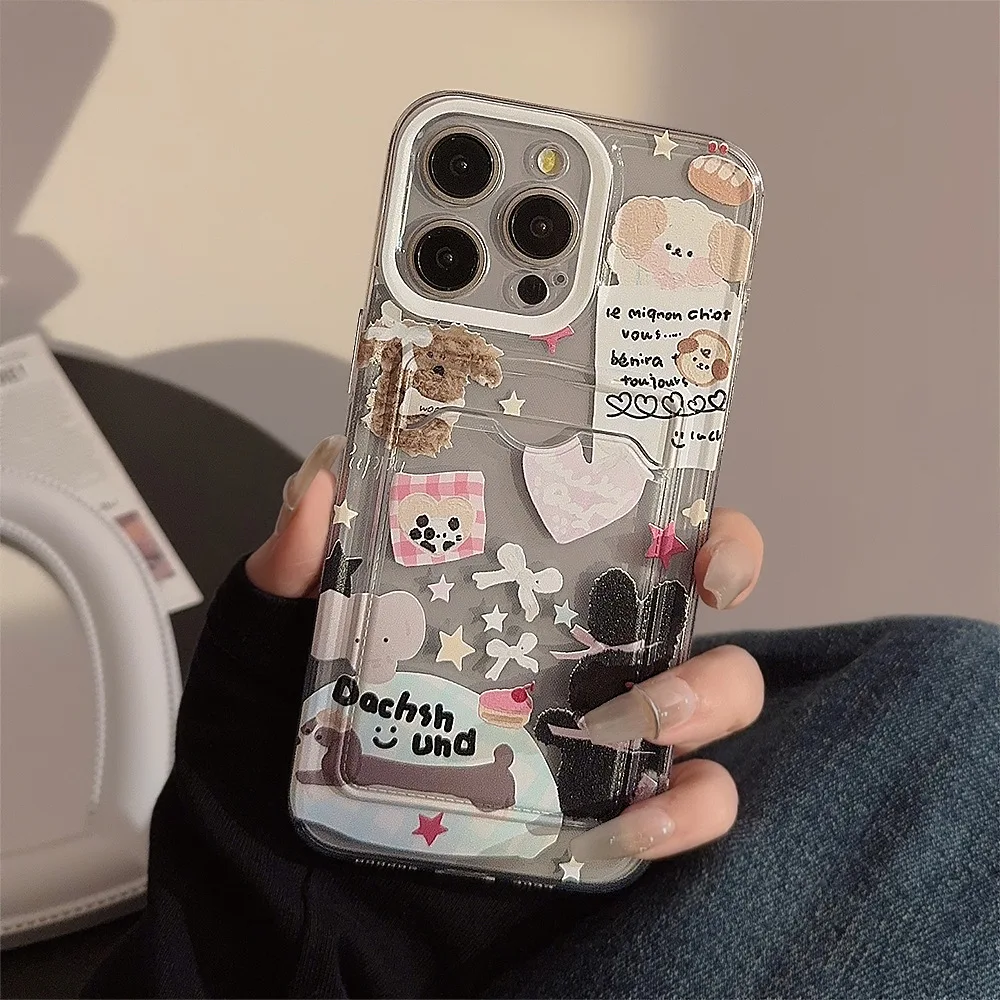 Funda de teléfono Clear Bear Doggie con tarjetero para iPhone 15 14 13 11 12 Pro Max Plus 7 8 X XS XR SE, funda protectora de TPU - imagen 5