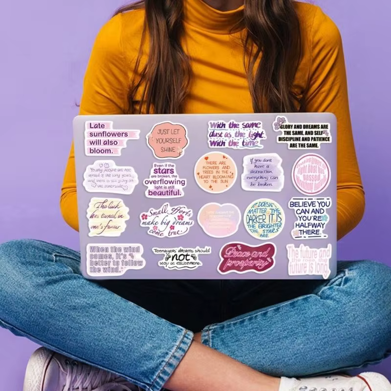 Juego etiquetas adhesivas dibujos animados reutilizables, diseño impermeable PVC para funda portátil, accesorios