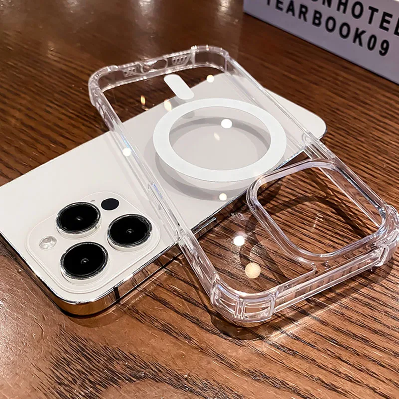 Fundas de teléfono magnéticas transparentes a prueba de golpes para For Apple iPhone 16, 15, 14, 13, 12, 11 Pro Max, For Magsafe, cubierta trasera de carga inalámbrica - imagen 2
