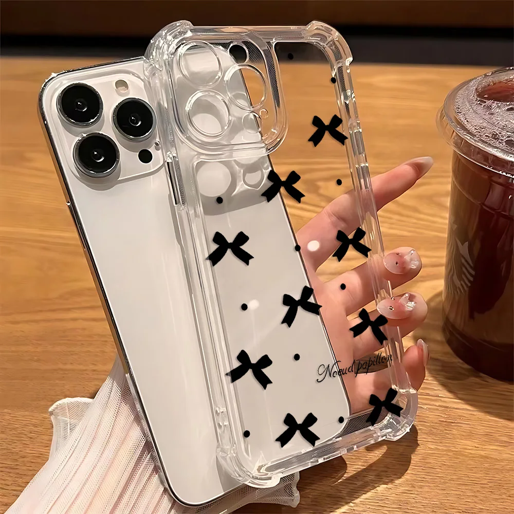 Funda de teléfono con nudo de lazo plateado y láser de lujo para iPhone 16 15 14 13 12 11 Mini Pro Max X XR XSMax 8 Plus, funda transparente anticaída - imagen 2