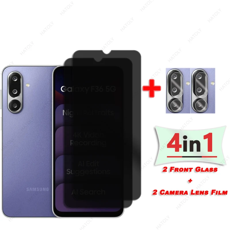 Protector de pantalla de privacidad para Samsung Galaxy F36 vidrio para Samsung F36 Protector de lente de cámara de vidrio antiespía vidrio antideslumbrante
