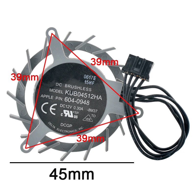 KUB04512HA 45mm de diámetro espacio entre orificios 39mm DC12V ventilador de refrigeración de tarjeta gráfica de 4 pines para Mac Pro A1289 GT120 tarjeta gráfica A1310 - imagen 2