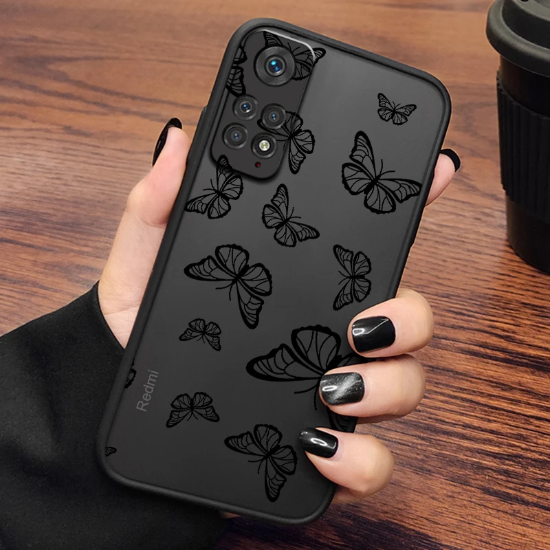 Diseño de reloj de Arte de mariposa, funda translúcida esmerilada para Redmi Note 13R 13 12 12S 12T 11 11T 11E 10 Pro Plus 5G - imagen 3