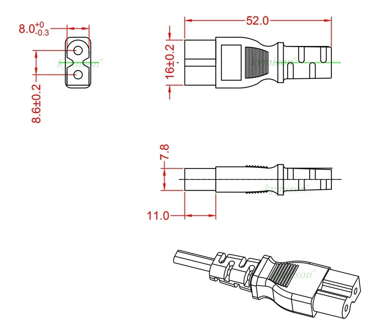Cable de pared Universal de 2 clavijas para HDTV,Sharp,Smart LED TV,18AWG US Nema-1-15P a IEC320 C7 Firgure 8, adaptador de Cable de alimentación de 0,5 m-5m - imagen 5
