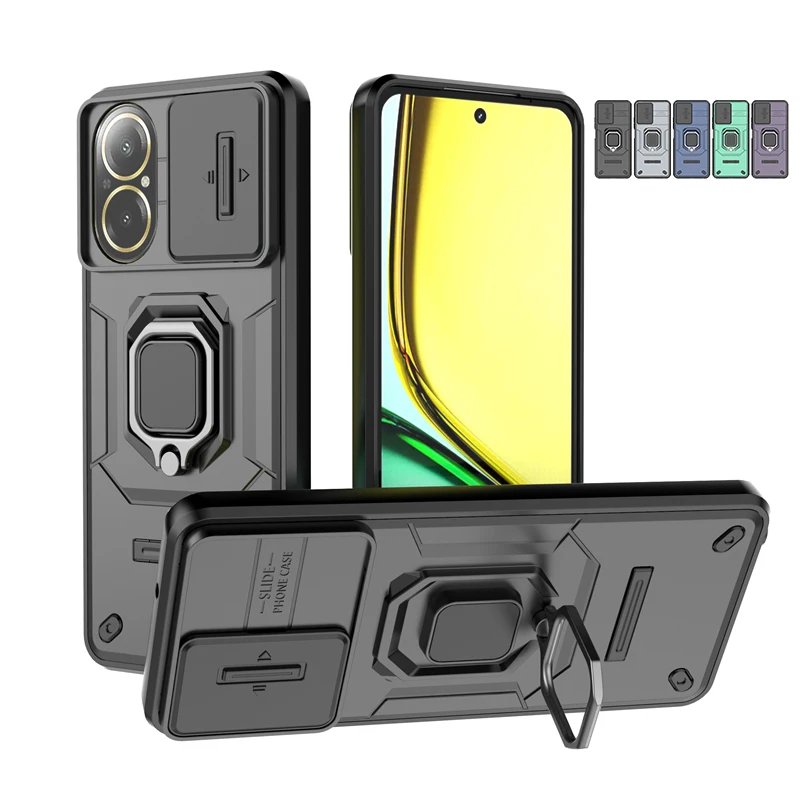 Funda protectora para OPPO Realme C67, Protector de lente de parachoques, soporte de anillo para cámara deslizante, Realme C67, 4G - imagen 3