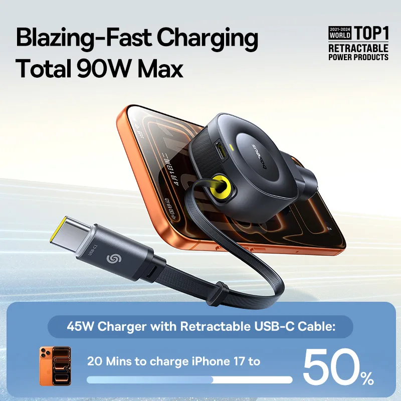 Cargador de coche Baseus de 45W, cargador de teléfono de coche de carga rápida Dual, Cable retráctil incorporado para tableta, Samsung, iPhone, Xiaomi, HUAWEI - imagen 2