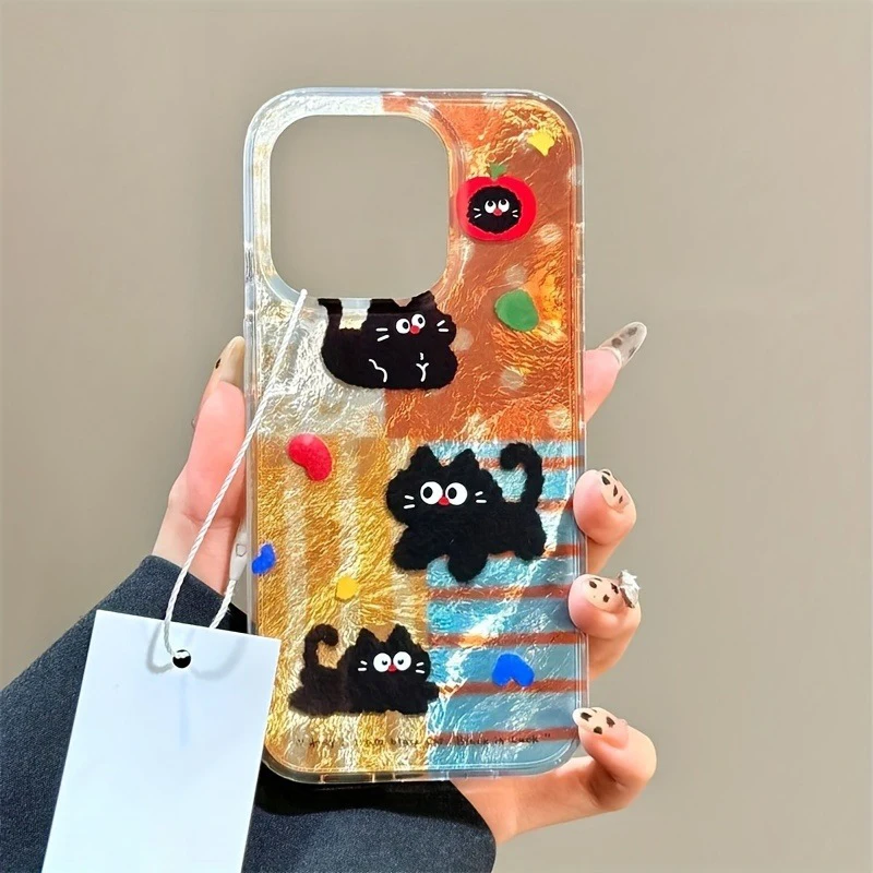 Funda de teléfono transparente con diseño de glaciar y purpurina de gato negro para iPhone 11 12 13 14 15 16 Pro Max XS XR X 7 Plus, funda suave de silicona - imagen 2