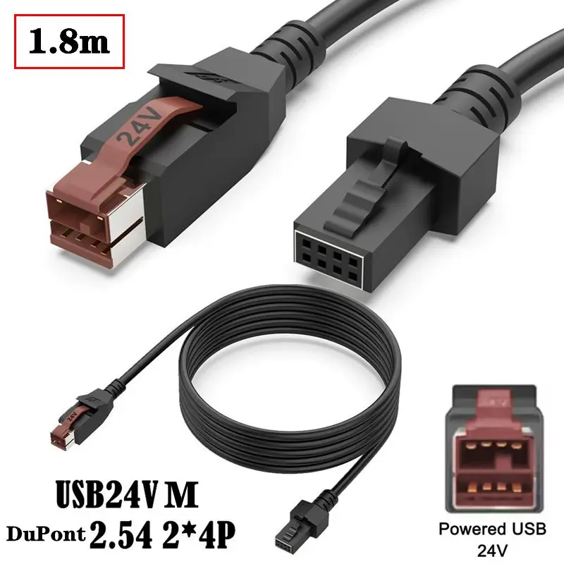 1,8 m Epson IBM alimentado USB 24V macho a DuPont 2,54 mm 2 * 4P impresora, dispositivo médico, cable de conexión de terminal POS