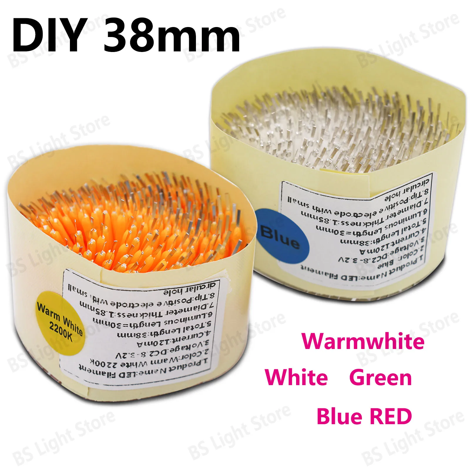 300 Uds 3V púrpura Led Cob ChipFilament piezas de lámpara 38mm bombilla Edison accesorios de iluminación incandescente vacaciones decorativo blanco