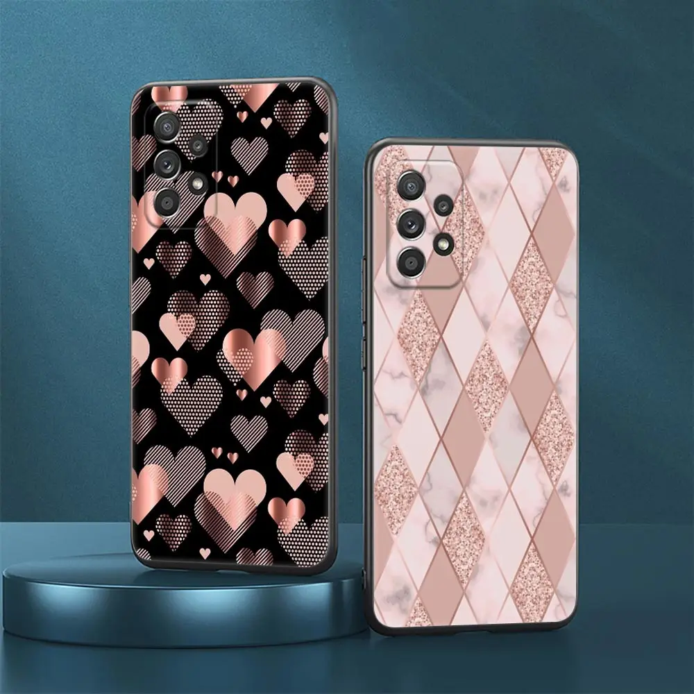 Funda dorada rosa con purpurina de corazones para Samsung Galaxy A15, funda A25 A13 4G A24 A23 A12 A14 A21s A22 A02 A03 A04 A05 S