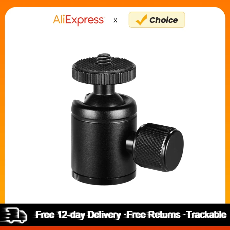 Mini adaptador de cabeza de trípode de Metal, cabeza de bola con tornillo de 1/4 pulgadas y orificio de tornillo de 3/8 pulgadas para cámara de teléfono móvil, trípode de luz LED