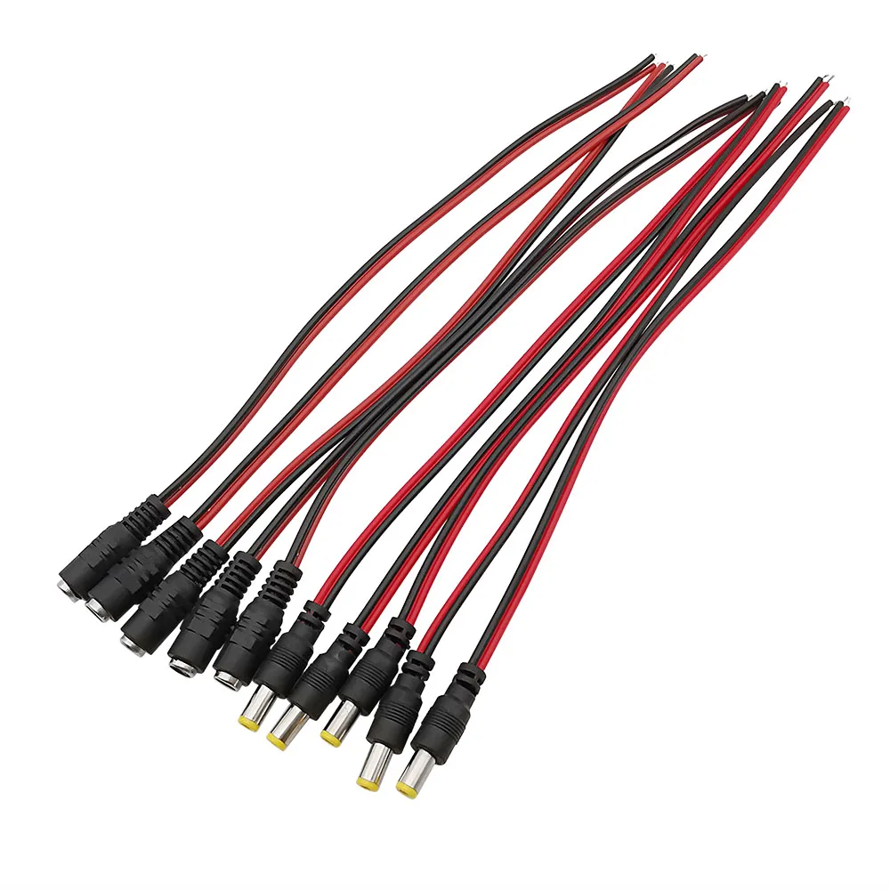 10 Uds 5,5mm x 2,1mm macho hembra conector de clavija de alimentación CC cable en espiral 12V 1A para cámara de seguridad CCTV 25cm de longitud