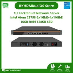 Servidor en rack 1U Intel Atom C3758 6x1GbE puerto cuádruple 10G SFP + para servidor enrutador firewall con 16GB RAM 128GB SSD BKHD-1310NP-6L4S