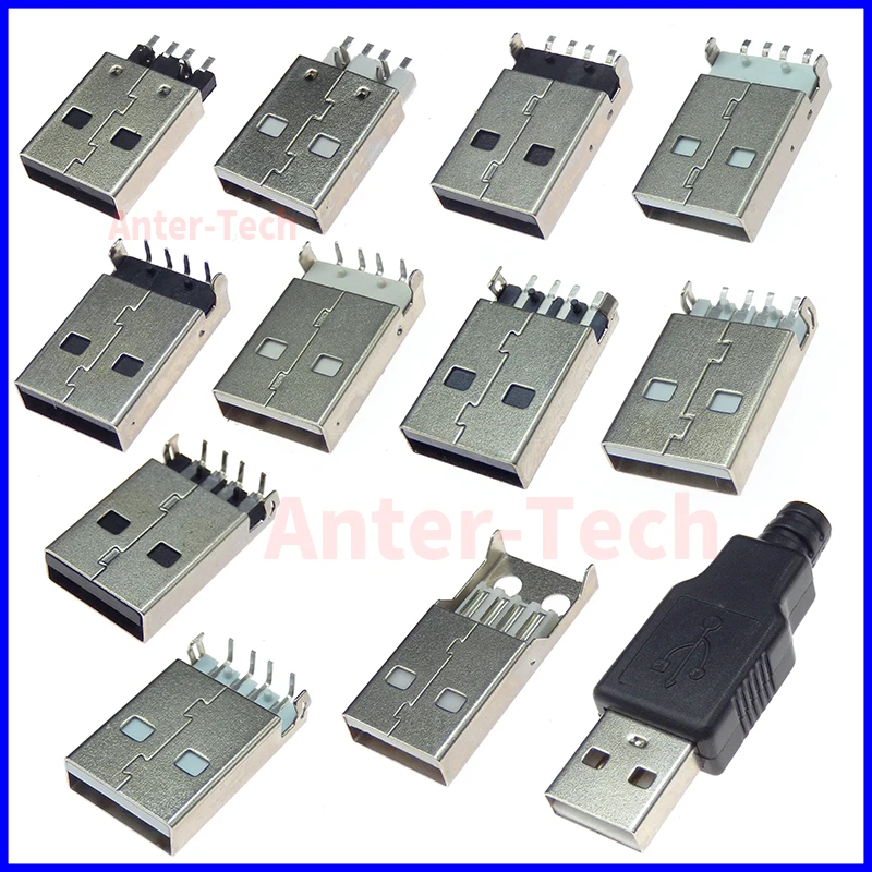 10 Uds IMC nuevo tipo A macho USB 2,0 conectores de enchufe de 4 pines con cubierta de plástico negro parche de inserción recta DIP SMD SMT PCB
