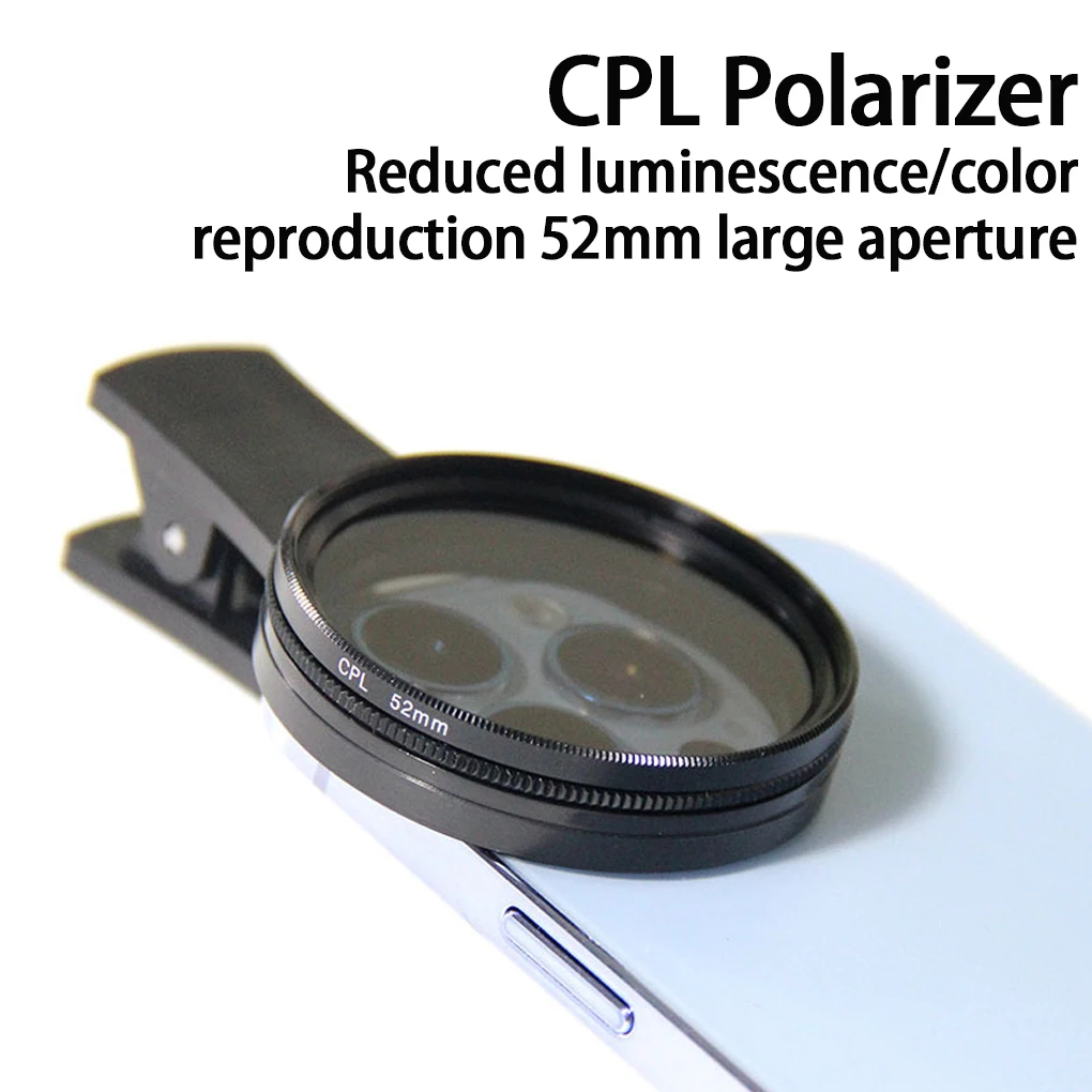 Filtro de teléfono de 52 mm Filtro polarizador circular CPL con clip para todos los teléfonos y lentes de cámara de 52 mm compatibles, para iPhone 15 14 - imagen 2