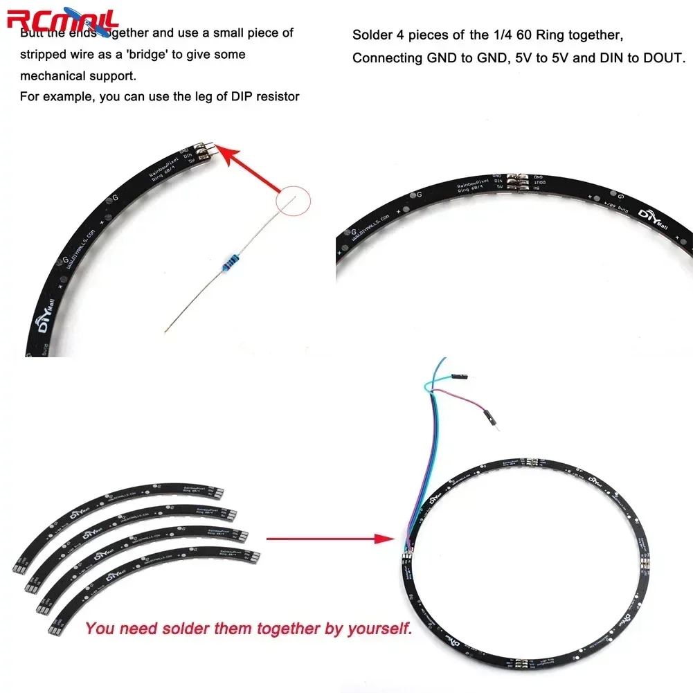 Anillo LED WS2812B 5050 RGB 7/8/12/16/24/60 Bits lámpara de luz con controladores integrados WS2812 para Arduino Raspberry Pi - imagen 4