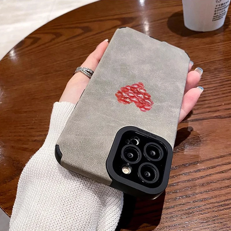 Funda Fashion Kiss Lip Love Heart para iPhone 17 ProMax 16 11 12 13 14 15 Pro Max Plus Mini funda trasera de cuero de silicona a prueba de golpes - imagen 2