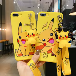 Para iPhone 6 6s 7 8 X Xs Max XR 11 12 13 14 15 Pro Max SE Pokemon Pikachu funda de teléfono con cuerda de soporte