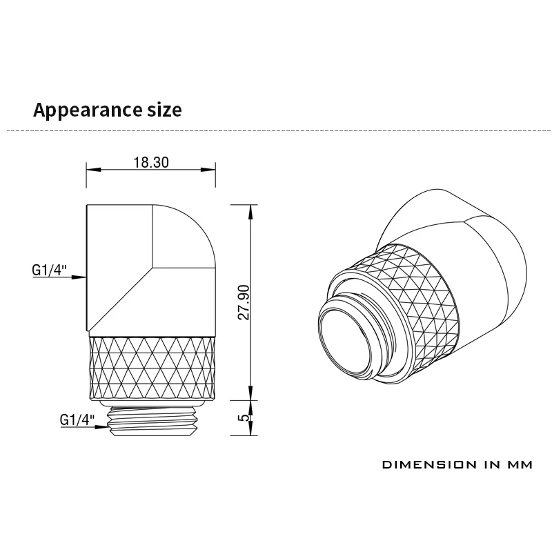 Barrow G1/4 ''90 accesorios giratorios en ángulo 360 para computadora Kit de bucle de refrigeración por agua accesorios codo, oro, blanco plata, TDWT90-v2.5