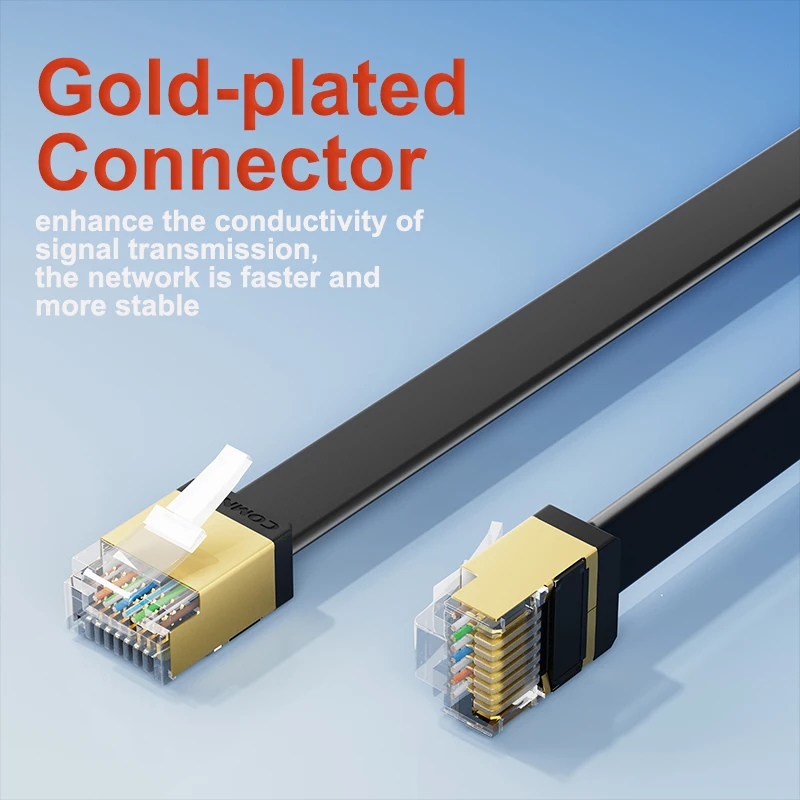 Cable Ethernet COMNEN Flat Cat 8, Cable Lan de red RJ45 de 40Gbps para PC, módem, portátil, enrutador PS5, Cable de enlace de datos de alta velocidad CAT6 - imagen 4