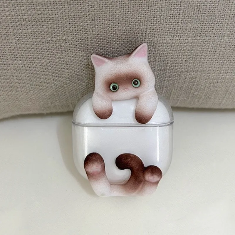 Funda para auriculares de gato de felpa transparente para AirPods Pro2 AirPods 4, accesorios de juego ergonómicos con Bluetooth, bonita funda para auriculares inalámbrica - imagen 2