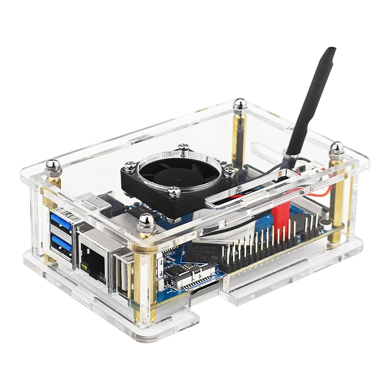 Orange Pi 4 LTS carcasa acrílica transparente, ventilador de refrigeración opcional, disipador térmico DC 4,0, fuente de alimentación, tarjeta MicroSD para OPI 4 LST - imagen 3