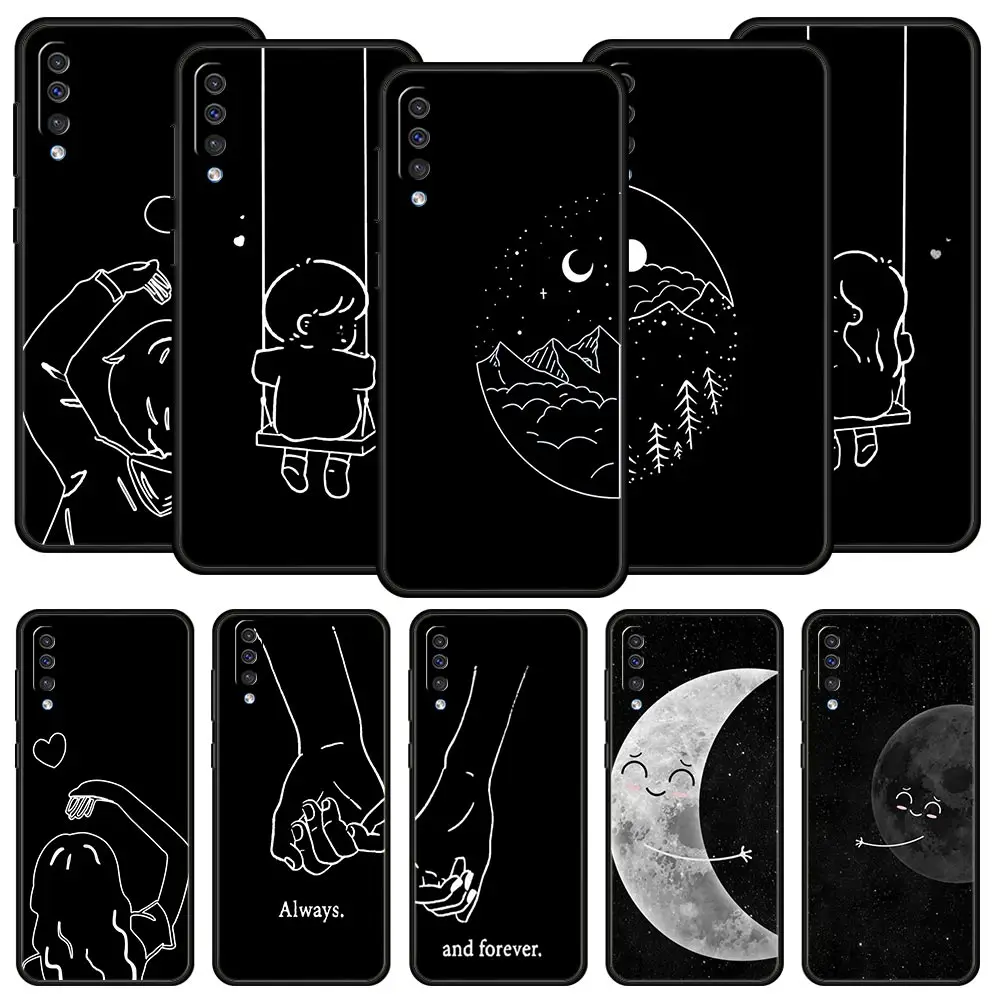 Pareja de dibujos animados Aesth sol luna funda para Samsung A54 A52 A24 A14 A50 A70 A10 A40 A20S A20E A06 A12 A22 A34 A42 5G A04s A16 cubierta