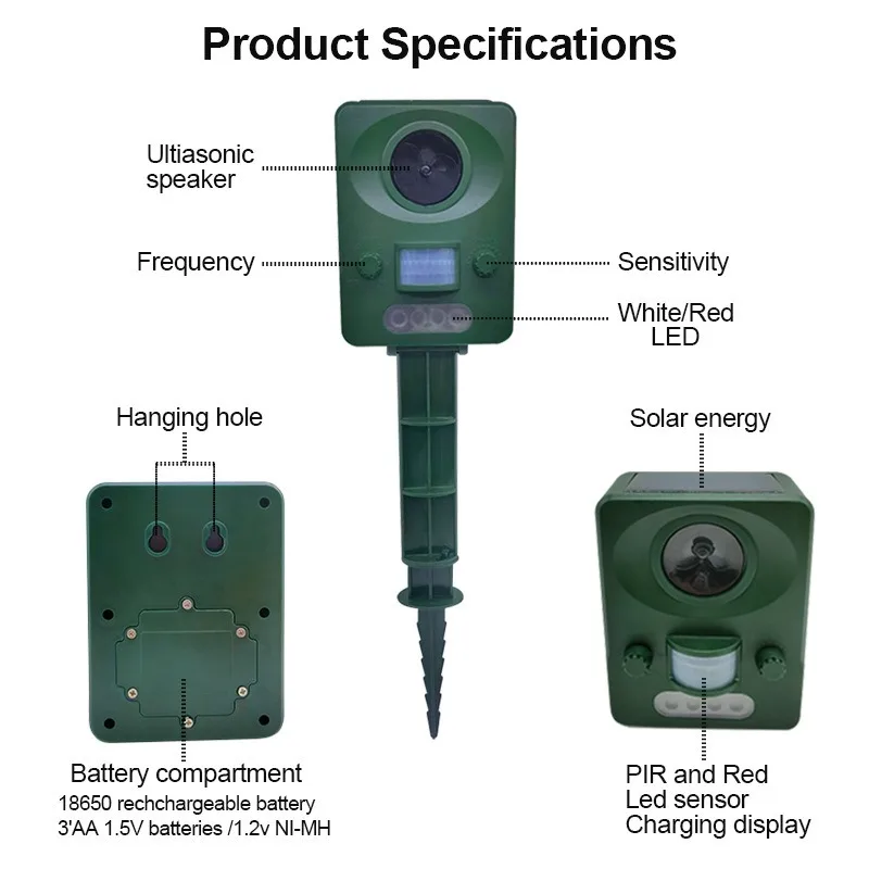 Repelente ultrasónico para perros y gatos, repelente de Gopher ultrasónico resistente al agua, estaca recargable para huerto/invernadero/jardín de verduras - imagen 5
