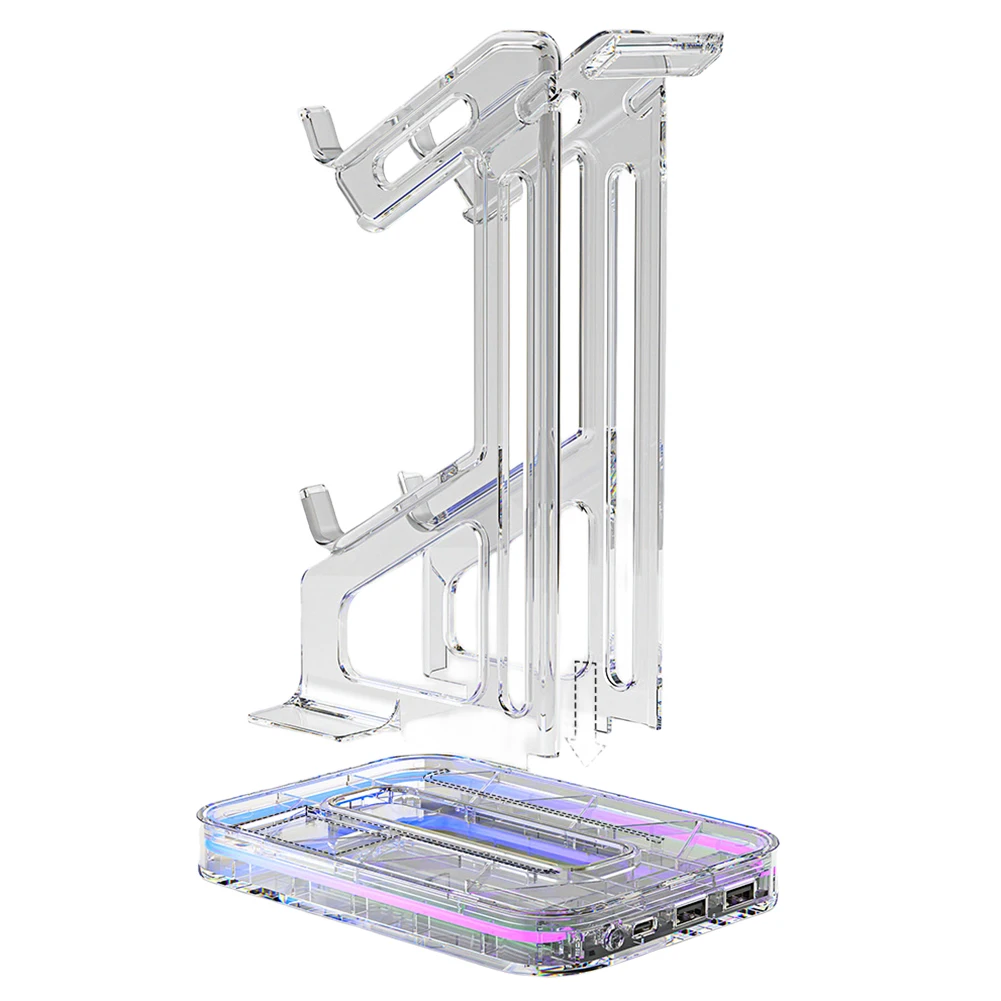 Soporte para controlador de juego Dual RGB, soporte de escritorio para ahorro de espacio, soporte para controlador de juegos extraíble antiarañazos para PS5, PS4, Switch, Xbox - imagen 3