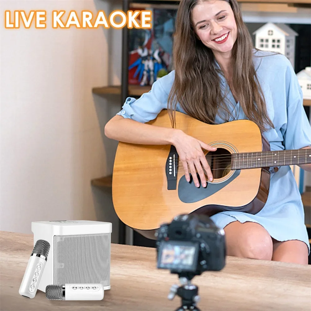 KD203 máquina de Karaoke con micrófonos duales, cambio de funciones de voz, altavoz portátil, estudio, Subwoofer, AUX, tarjeta TF, reproductor de disco U - imagen 5