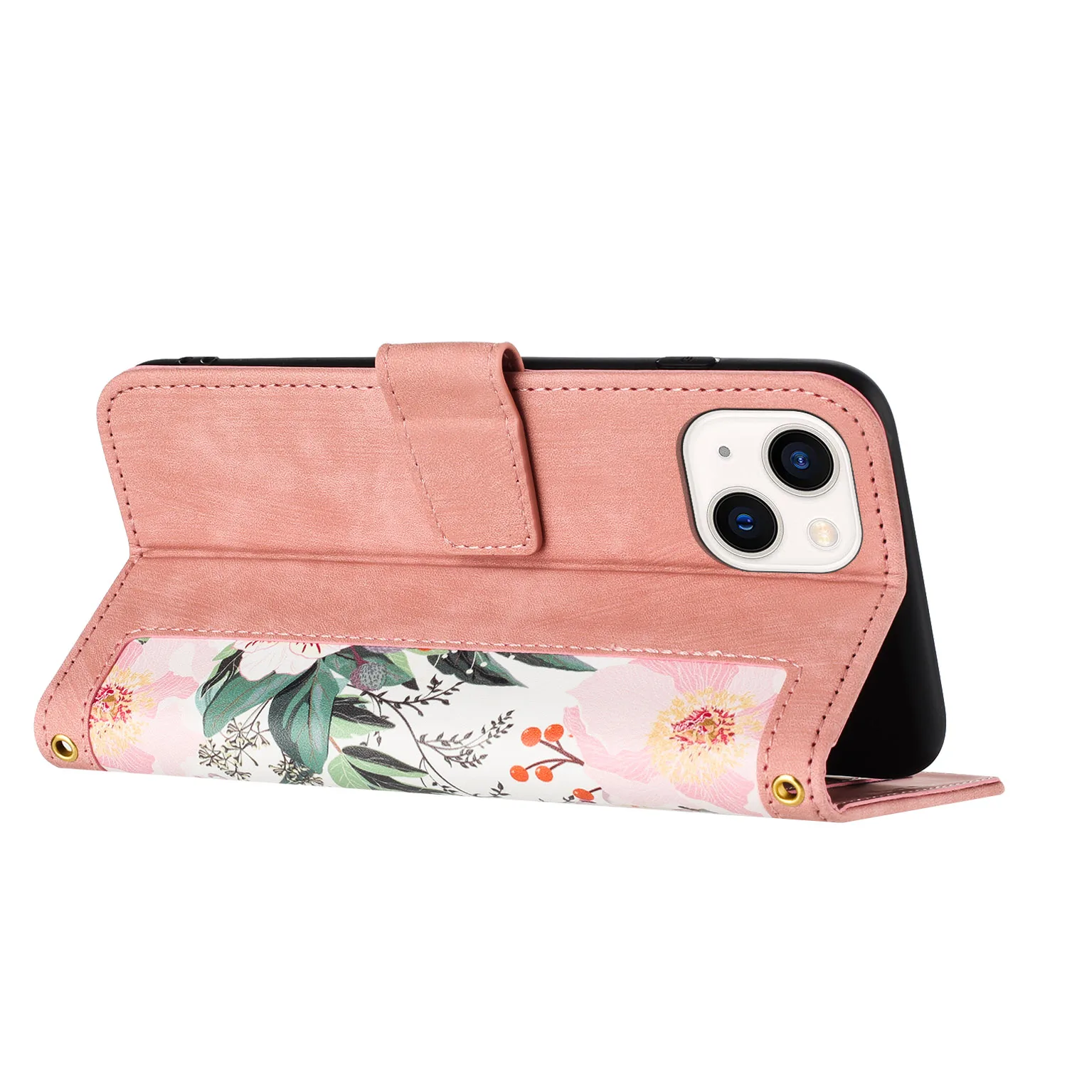 Funda de cuero con patrón de flores para IPhone, carcasa con correa de mano para tarjetas, compatible con modelos 14 Pro Max, 15, 13, 12, 11, X, XS, XR, 7, 8 Plus, SE2022 - imagen 5