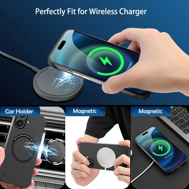 Funda de teléfono de Color sólido sin marco magnética ultradelgada de lujo para Magsafe iPhone 13 12 Mini 11 Pro XR X XS Max cubierta a prueba de golpes - imagen 3