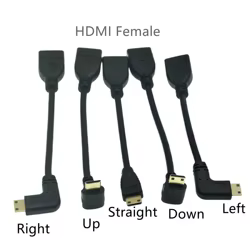 Cable Mini HD a HD macho a hembra en ángulo izquierdo hacia arriba y hacia abajo, 10cm para ordenador portátil, PC, HDTV tipo C, Mini adaptador de ángulo compatible con HDMI